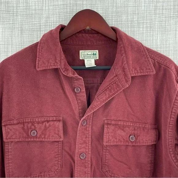 LL Bean Mens Size L Tall long sleeve button up beefy flannel shirt red 1780 - Picture 4 of 7